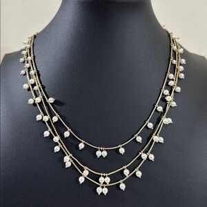 Anne Klein Three Strand Gold Tone Ivory Faux Pearls Necklace